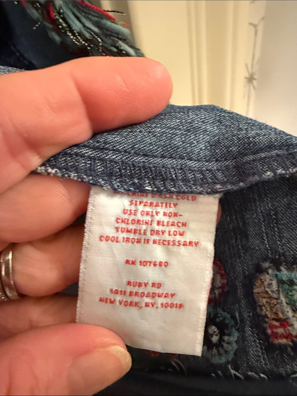 Ruby Rd. Blue Denim Jacket with Multicolor Embroidered Trim - Picture 4 of 7